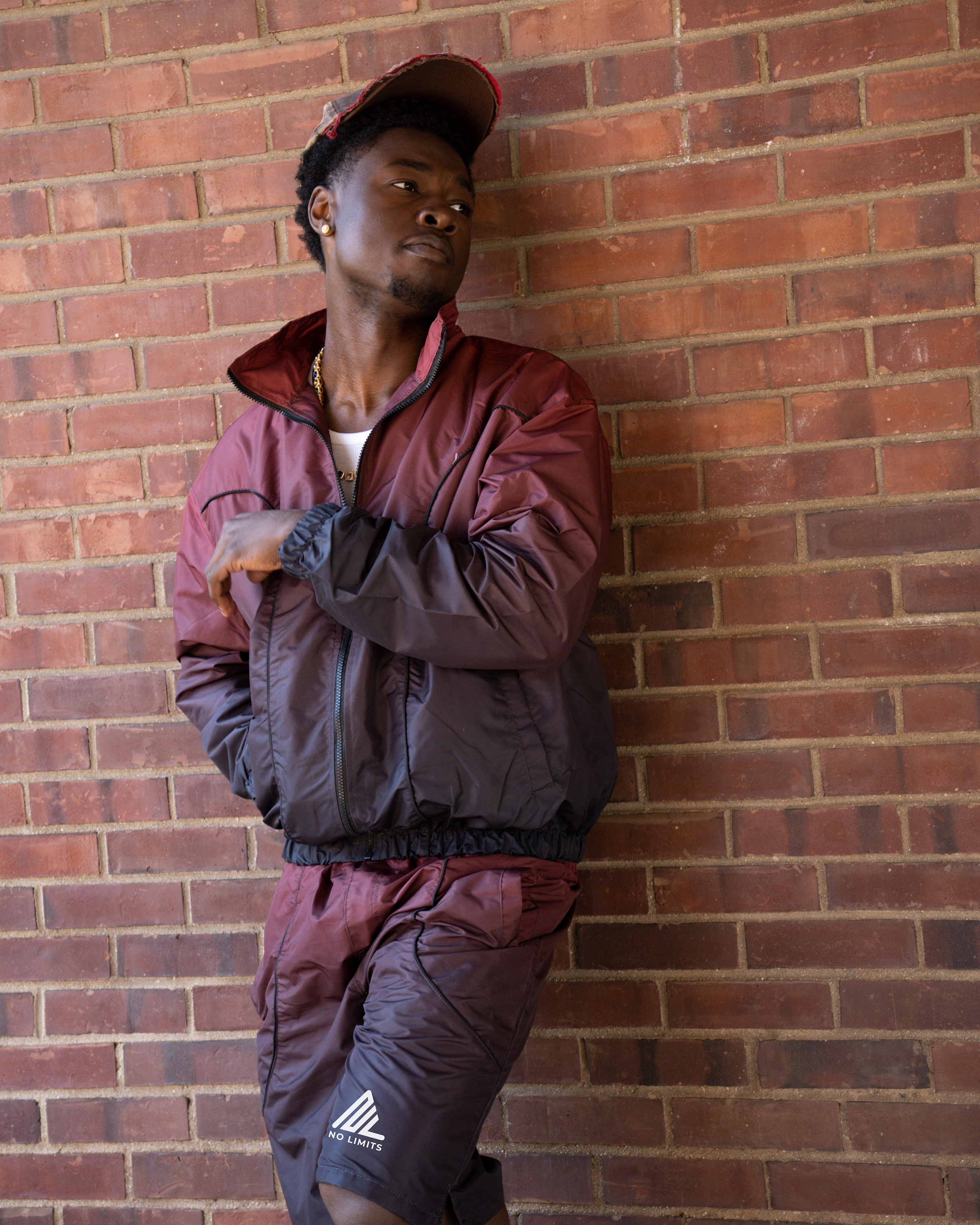 No Limits Two-tone Windbreaker Short Set Maroon